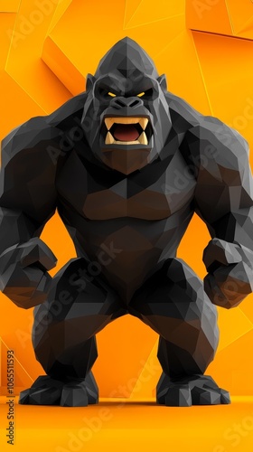 Polygonal gorilla illustration, white isolate background photo