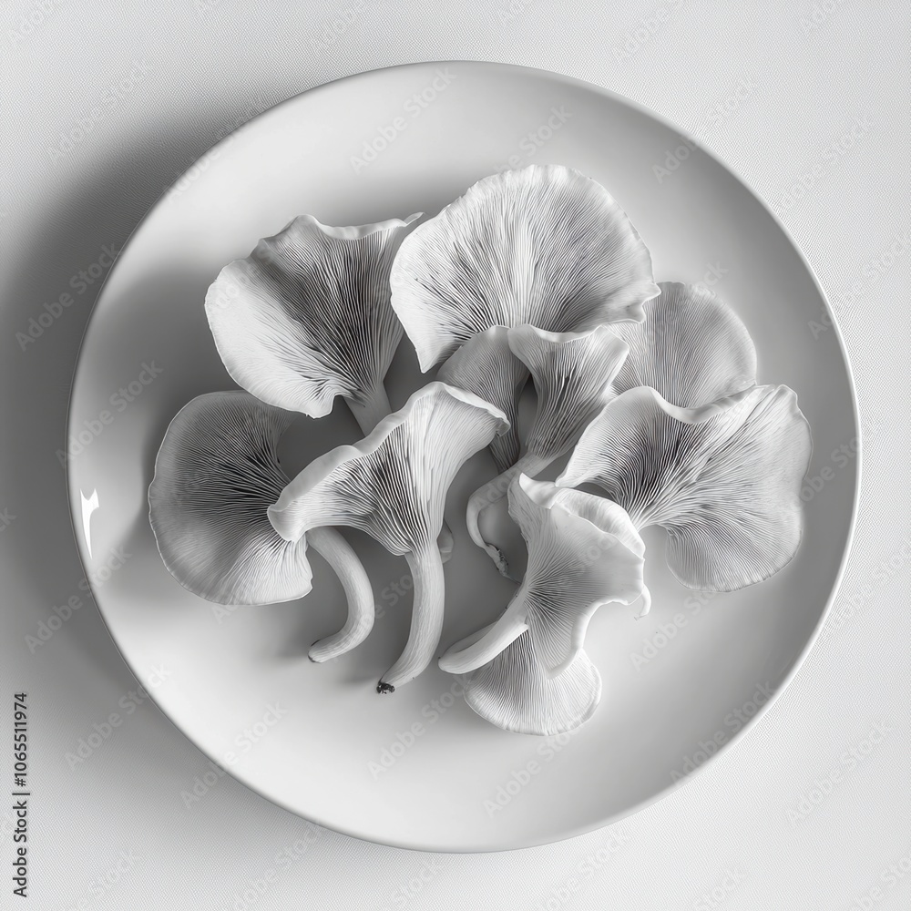 Wood ear mushrooms elegantly laid out on a white plate, with a focus on their intricate shapes