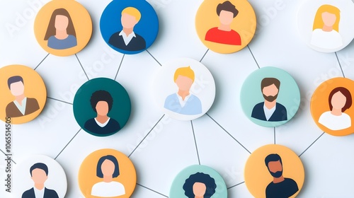 Diverse individuals connected by lines on a light background, ideal for themes of networking, teamwork, and the digital transformation of relationships