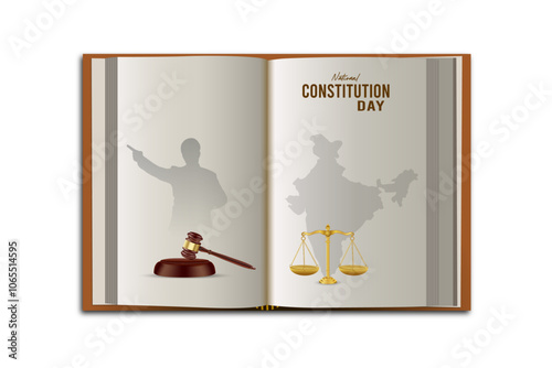 National Constitution Day, Poster, Constitution Day, Post. Constitution Day India. national Constitution, India Celebration - Open Book with Gavel and Parliament
