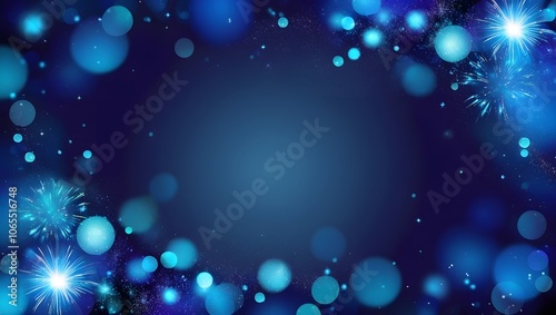 Blue Abstract Festive Bokeh Background with Radiant Lights and Swirling Iridescence