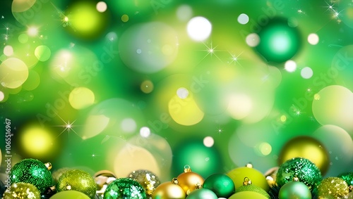 Abstract Green Festive Bokeh with Swirling Patterns and Golden Lights