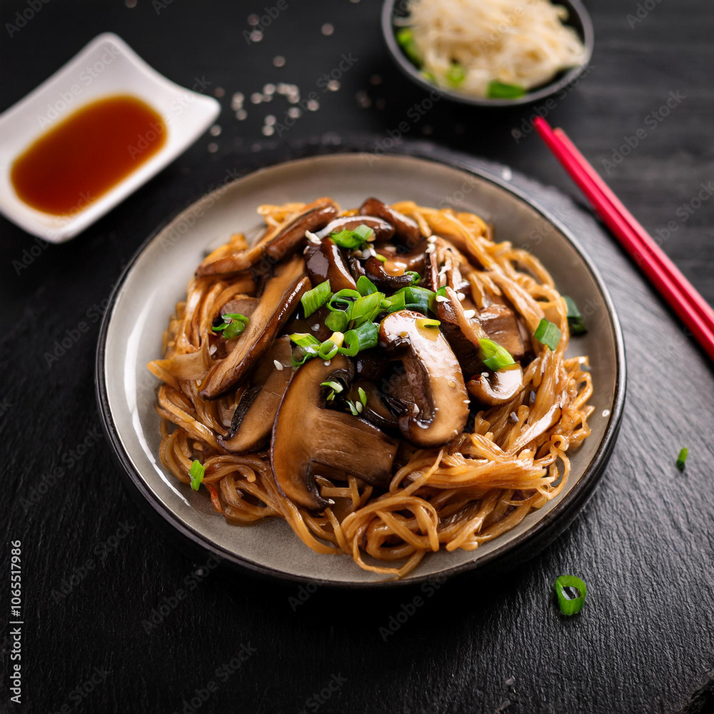 Fried Soy Sauce Oyster Mushrooms Noodles Fried Soy Sauce Oyster Mushrooms Noodles