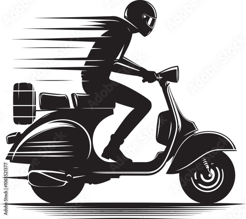 Vintage scooter bike rider silhouette vector illustration isolated on a white background