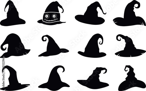 Halloween hat silhouettes vector illustration set