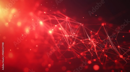 Obraz na płótnie Abstract red tech background with digital waves, dynamic network system, artificial neural connections, cyber quantum computing and electronic global intelligence w salonie