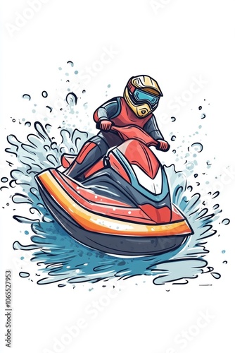 Artistic illustration of jetski in water. Flat vector. Summer tropical sports. photo