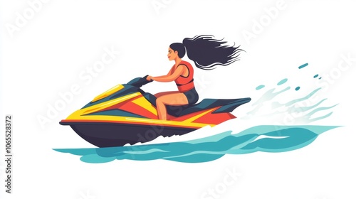 Artistic illustration of jetski in water. Flat vector. Summer tropical sports. photo