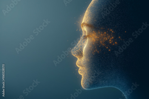 Abstract Human Profile Made of Glowing digital Particles