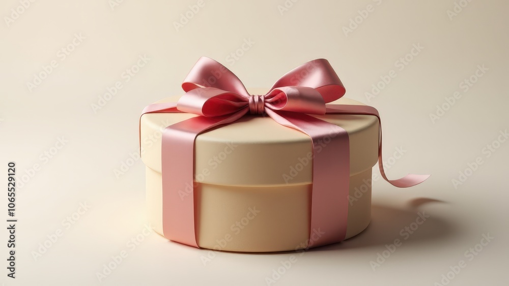 Obraz premium Minimalist round present box with a red bow, ideal for holiday designs or festive themes