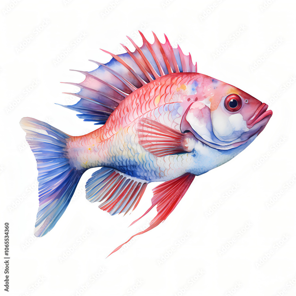 Fototapeta premium Colorful Watercolor Fish Painting Isolated on White Background