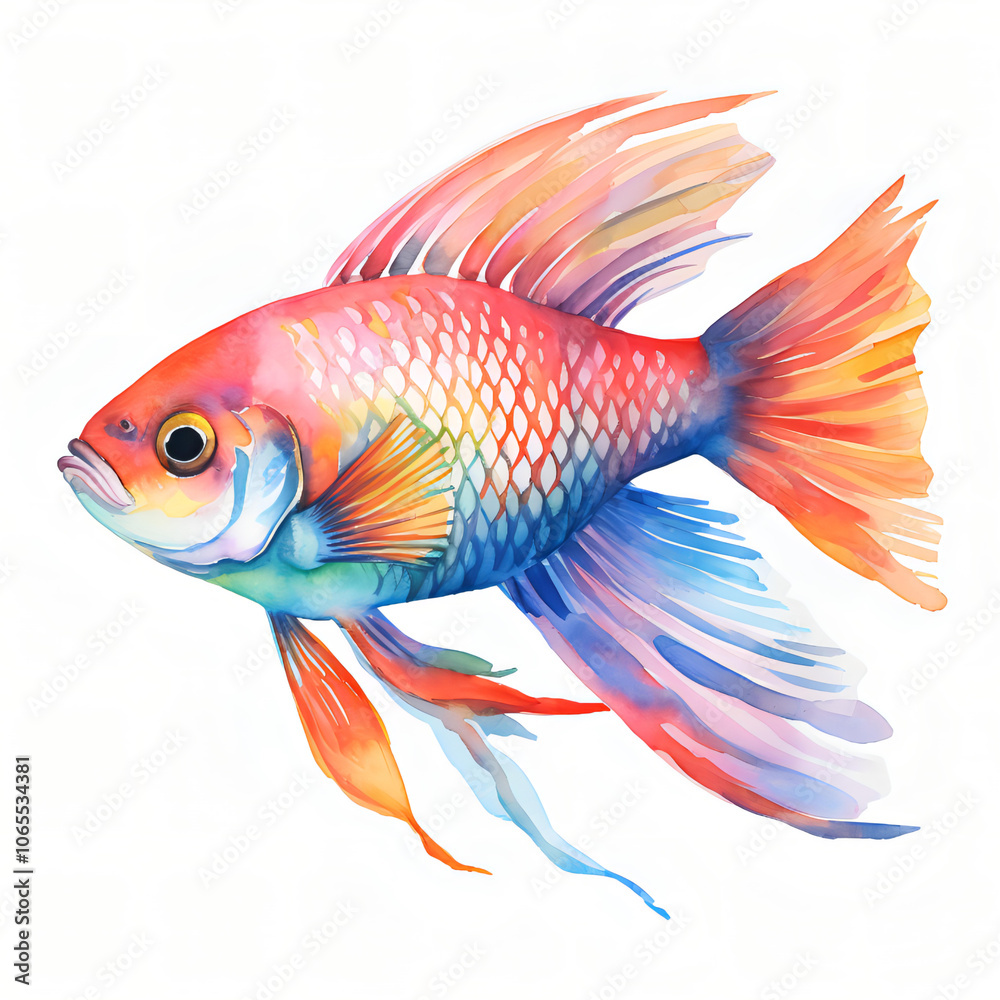 Fototapeta premium Colorful Watercolor Fish Painting Isolated on White Background