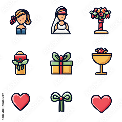 Colorful collection of wedding icons