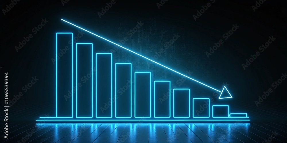 Naklejka premium Futuristic Neon Blue Bar Graph Illustrating Financial Decline in a Sleek 3D Visualization V3