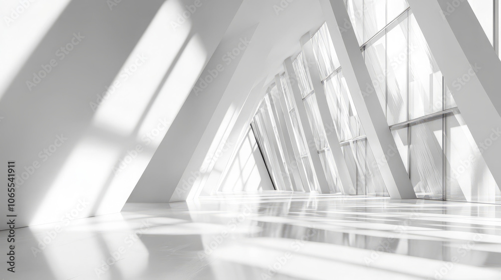 Fototapeta premium Bright and Modern Minimalist Interior Architecture with Geometric Features and Large Windows