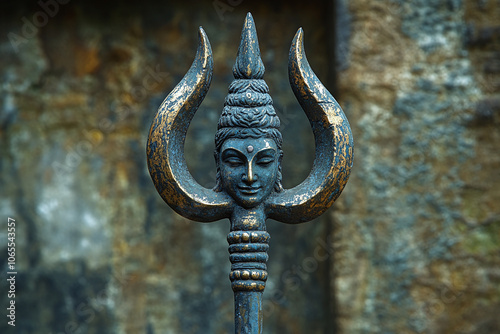 an ornate trident trishul symbol associated with Lord Shiva. photo