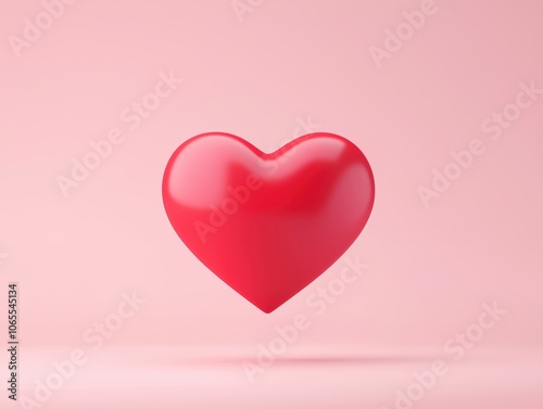 Realistic Red Heart on Soft Pink Background