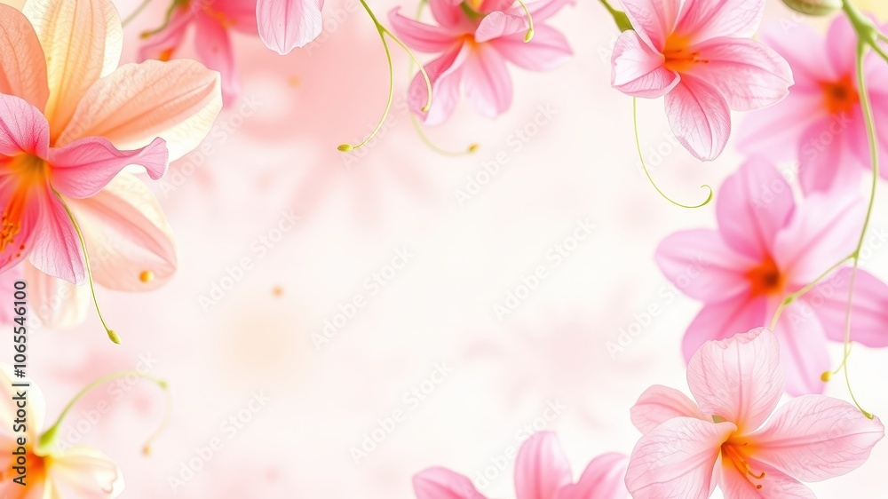 Obraz premium A delicate arrangement of pale pink flowers with soft, blurred edges creates a romantic and ethereal backdrop