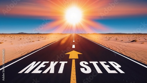 Next Step painted on a highway road 