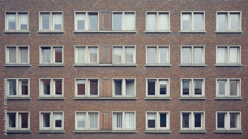 Obraz premium Bricks arranged neatly on an exterior wall, with mortar applied evenly, creating a uniform and classic look on the building's facade.