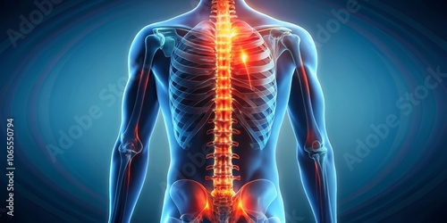 3D Render of Human Skeleton with Back Pain - A Visual Representation of Discomfort and Inflammation