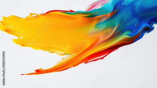 Abstract Swirling Colors of Yellow, Orange, Red, Green, Blue and Purple on White Background