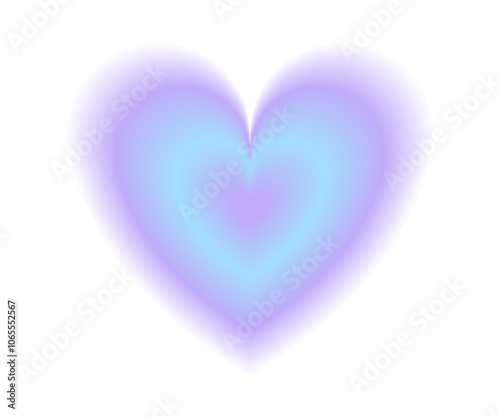 Aesthetic glowing heart in purple and blue color. Blur aura gradient love symbol. Design element in y2k style. Vector illustration