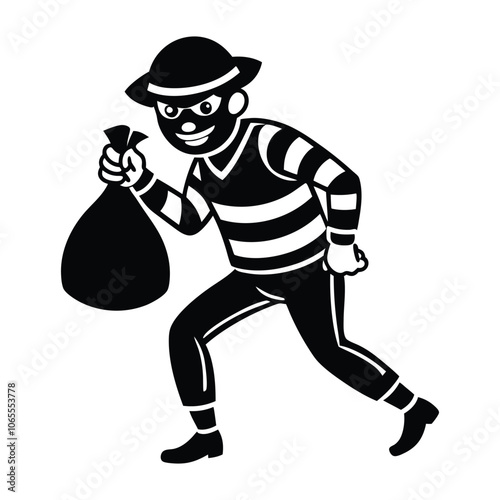 thief carrying a money bag icon on white background