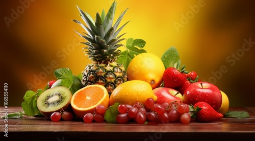 delicious colored fruits on colored background, wallpaper of fruits, sliced fruits on abstract background, fruits background