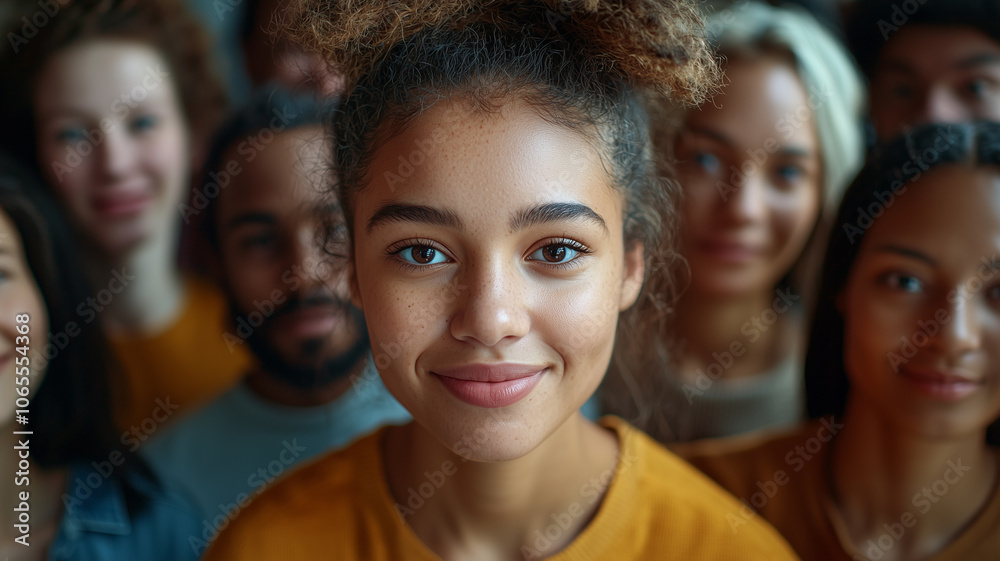 Fototapeta premium Smiling Young Woman Surrounded by Friends