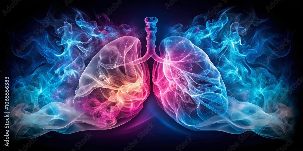 Obraz premium Abstract Lungs A Digital Composition of Blue and Pink Smoke on Black Background