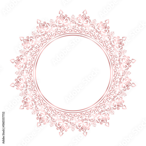 Damask Round Wreath rose gold circular round ornament floral Abstract pattern, Classic Victorian traditional style, illustration Vintage Design, Flower frames, Mandala, Antique, Moroccan frame