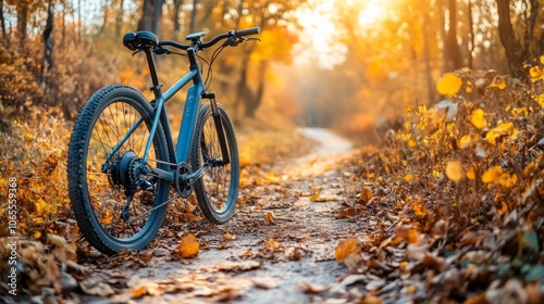 Mountain Bike on Autumn Trail with Golden Leaves