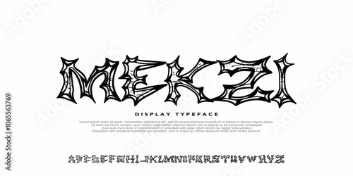 Alphabet Display Typeface Hand drawn Y2k Dark Lettering vector type font. design for Music, Poster, Clothing, Grunge style type font with Gothic Punk, Metal and Rock. Halloween style