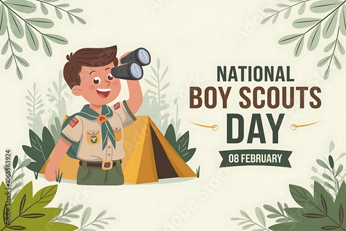 National Boy Scouts Day celebration illustration with scout uniform elements photo