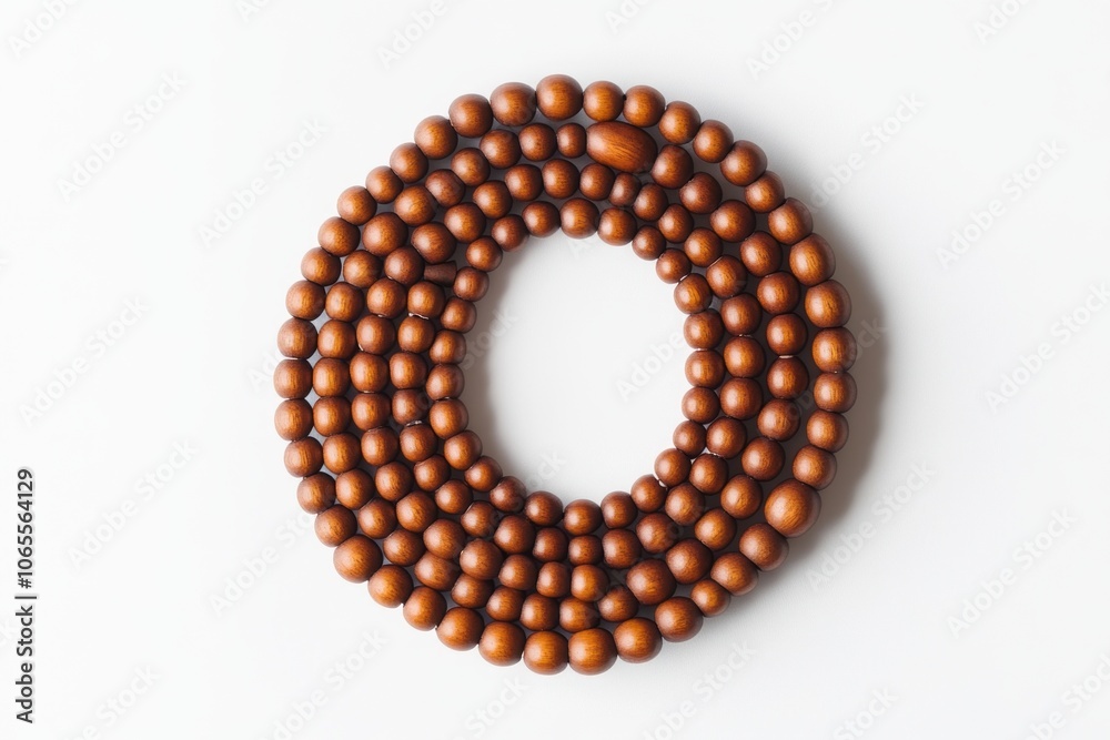 Obraz premium A unique circular arrangement of wooden beads creates an elegant and natural design. Perfect for crafts or home decor. Captivating and versatile. Generative AI.