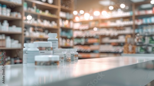 Wallpaper Mural Pharmacy Counter with Bottles of Vitamins and Supplements Torontodigital.ca