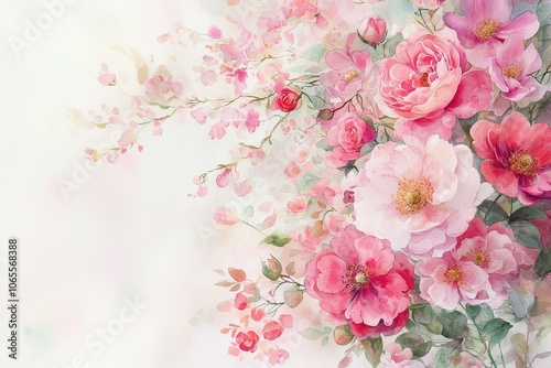 Pink and fuchsia flowers, watercolor floral background, elegant and gentle style.