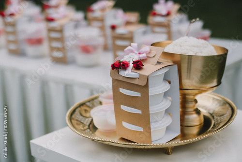 Almsgiving set for the bride and groom in the morning for monks