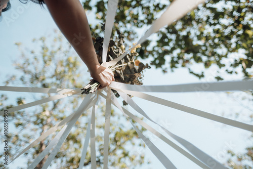 Tossing the bouquet at a wedding