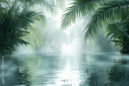 Wallpaper Mural Tranquil Tropical Jungle River with Foggy Morning Light Torontodigital.ca