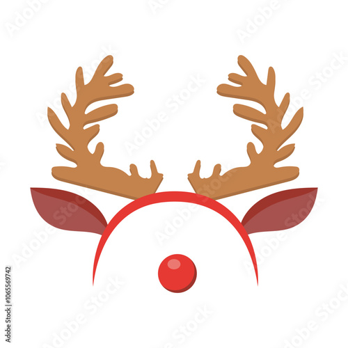Christmas hoop with reindeer antlers in flat design. Holiday hat for winter party. Vector illustration isolated.