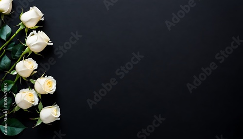 Obraz na płótnie Blank condolence card, sympathy card, memorial card, greeting card with fresh Roses on the dark and neutral background floral concept. Empty place for a text. w salonie