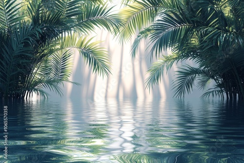 Wallpaper Mural Tranquil Tropical Landscape: Palm Trees Reflecting in Calm Water Torontodigital.ca