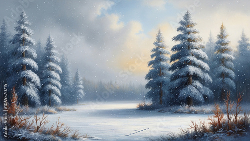 view of a snowy glade in the forest