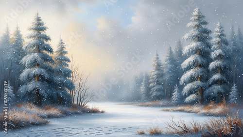 view of a snowy glade in the forest
