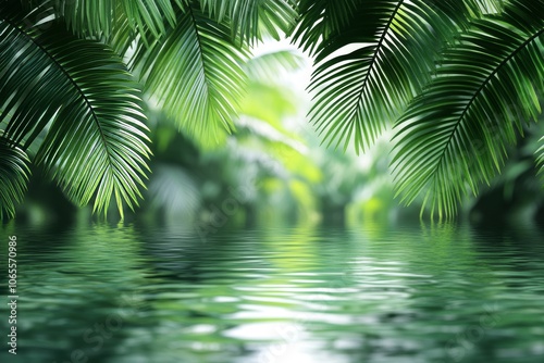 Wallpaper Mural Tropical Paradise: Lush Palm Leaves Reflecting in Calm Water Torontodigital.ca