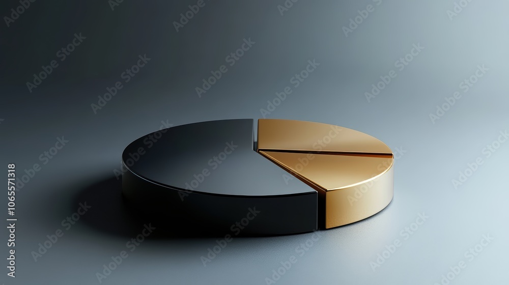 Fototapeta premium pie chart in shades of grey with golden sections, placed on a minimalist background, conveying balance and sophistication in data representation