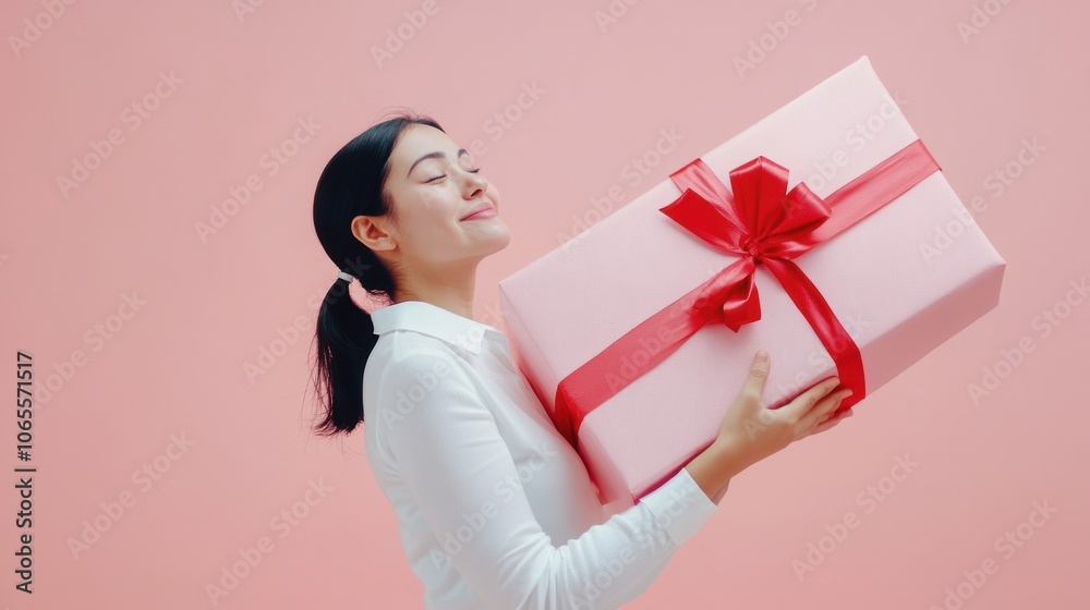 Happy female with gift box in holiday season. Happy female with gift box in holiday season.