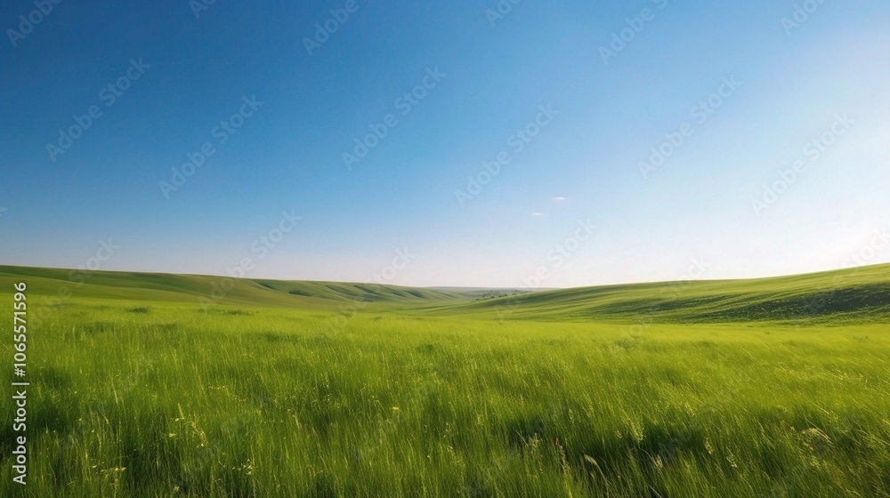 Fototapeta premium Lush Green Pastures Under Clear Summer Sky